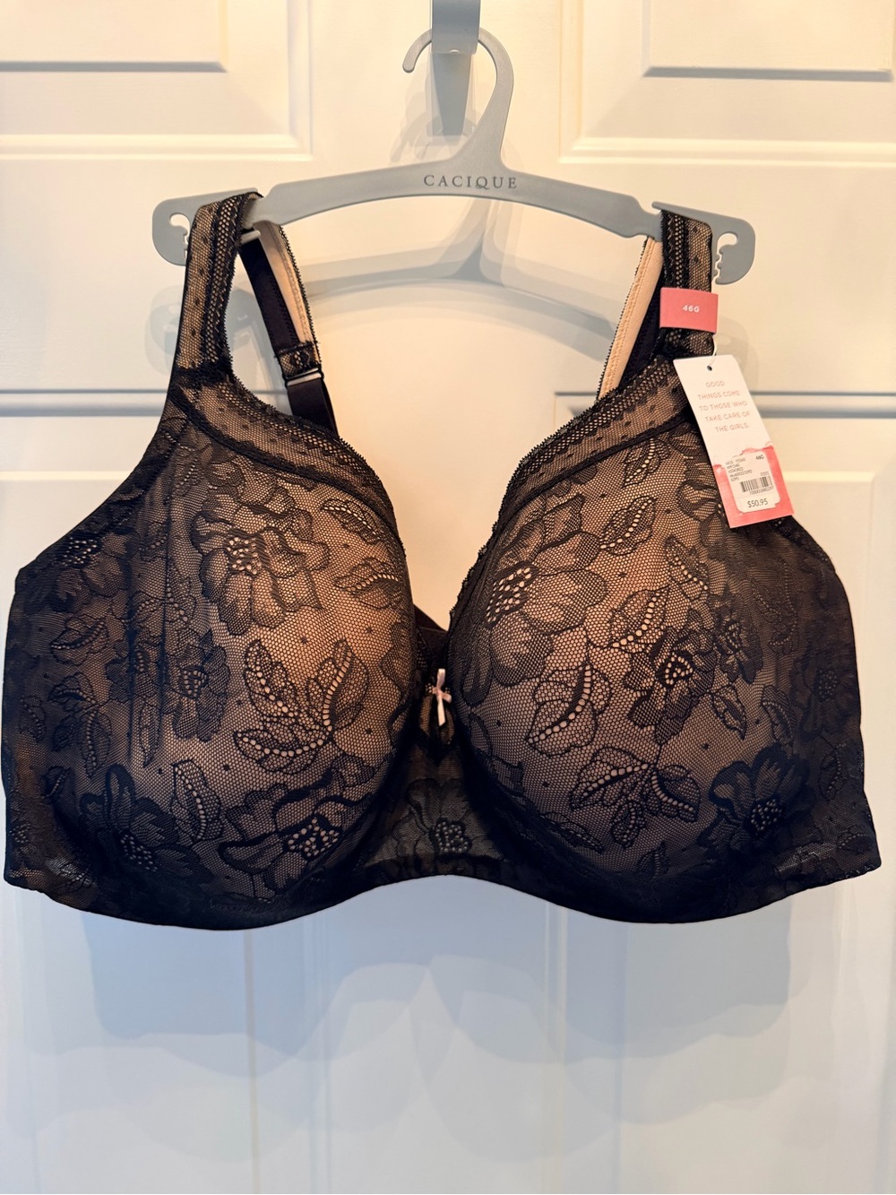 Cacique Black Lace Full Coverage Underwire Bra Lightly Lined Balconette